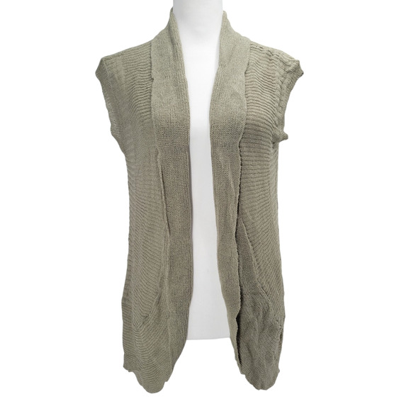 POL Gray Green Knit Vest Cardigan‎ Small – Slouchy Open Drape Sleeveless - Picture 1 of 5